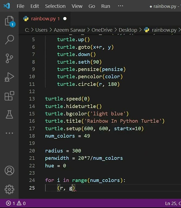 Python Turtle Code For Drawing Rainbow || Turtle || Python || Rainbow ...