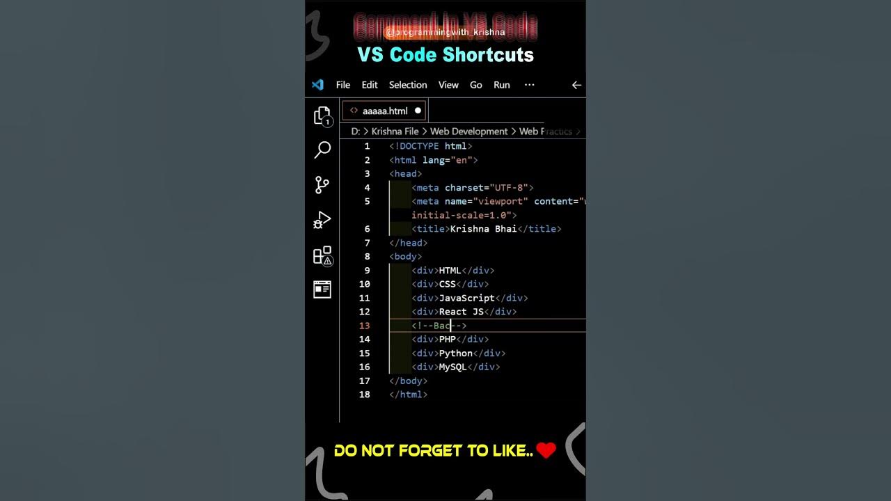 Top VS Code Shortcuts for beginners HTML CSS JS #programmingwithkrishna ...