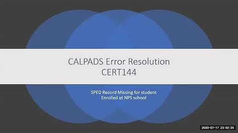 CALPADS Error Resolution CERT144