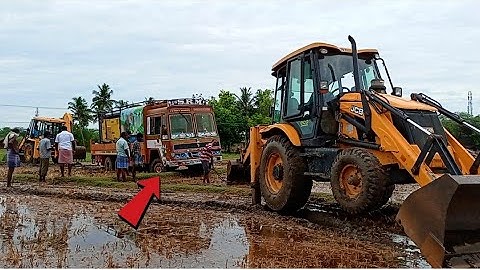 Borewell Lorry stuck ni Heavy mud pulling out Two JCB 3DX machine pulling JCB and Lorry Video PART 1