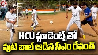 CM Revanth Reddy Played Football With HCU Student | Gachibowli | V6 News