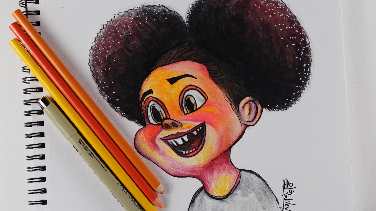 Premium Photo | A cartoon drawing of a girl with a pencil.