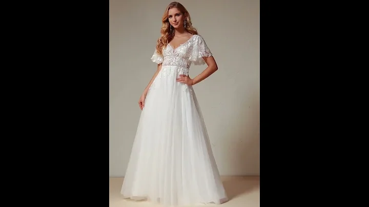 Wedding Dresses - A-Line V-neck Floor-Length With Lace Beading Sequins - DayDayNews