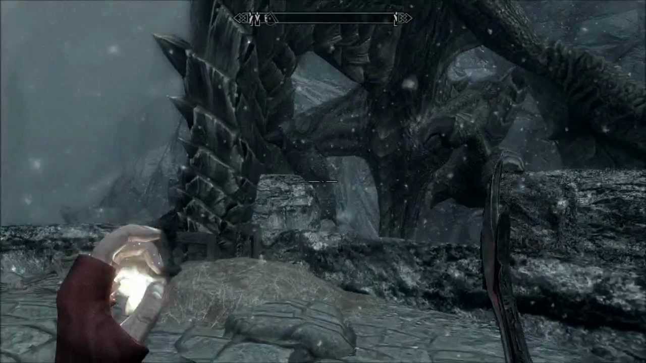 Skyrim - Fearsome Action-Packed Dragon Battle - I've fought watermelons more fearsome than thee *shudders*