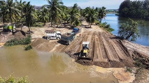 Beautiful Activities of Project Construction RESORT In Progress with Dozer Pushing Sand ClearingPond
