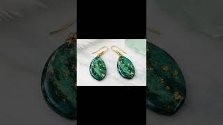 Resin, green and gold earrings #earrings #resincrafts #resin #craft #crafting