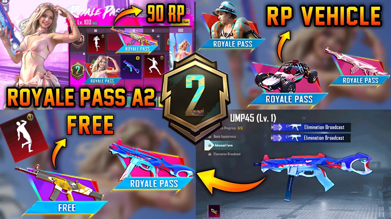 ROYAL PASS A2 1 TO 100 REWARDS | ROYAL PASS A2 LEAKS | RP VEHICLE SKIN | RP UMP45 UPGRADE SKIN