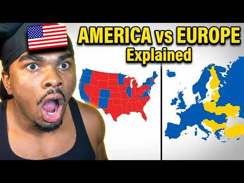 American Reacts to AMERICA vs EUROPE Explained By Maps