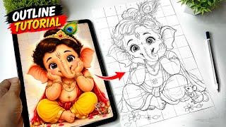 Lord Ganesha Outline Drawing, Ganesha Drawing, How to Draw Lord Ganesha, Ganesh Chaturthi drawing, screenshot 3