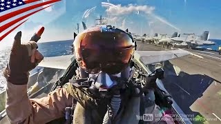 【大迫力】空母艦載機(F/A-18)のコックピット映像：カタパルト射出･着艦･超低空ローパス