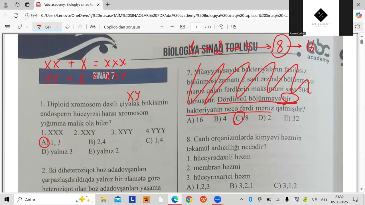 abc academy biologiya sınaq toplusu. sınaq-7. MİQ və abituriyent hazırlığı. Əlaqə: 055-634-73-41