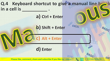 Basic Excel MCQ - Beginner level Excel Practice Questions - Quiz #6 @VaaUglobal