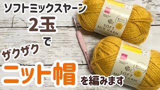 ソフトミックスヤーン2玉でニット帽を編みます☆crochet beanie☆