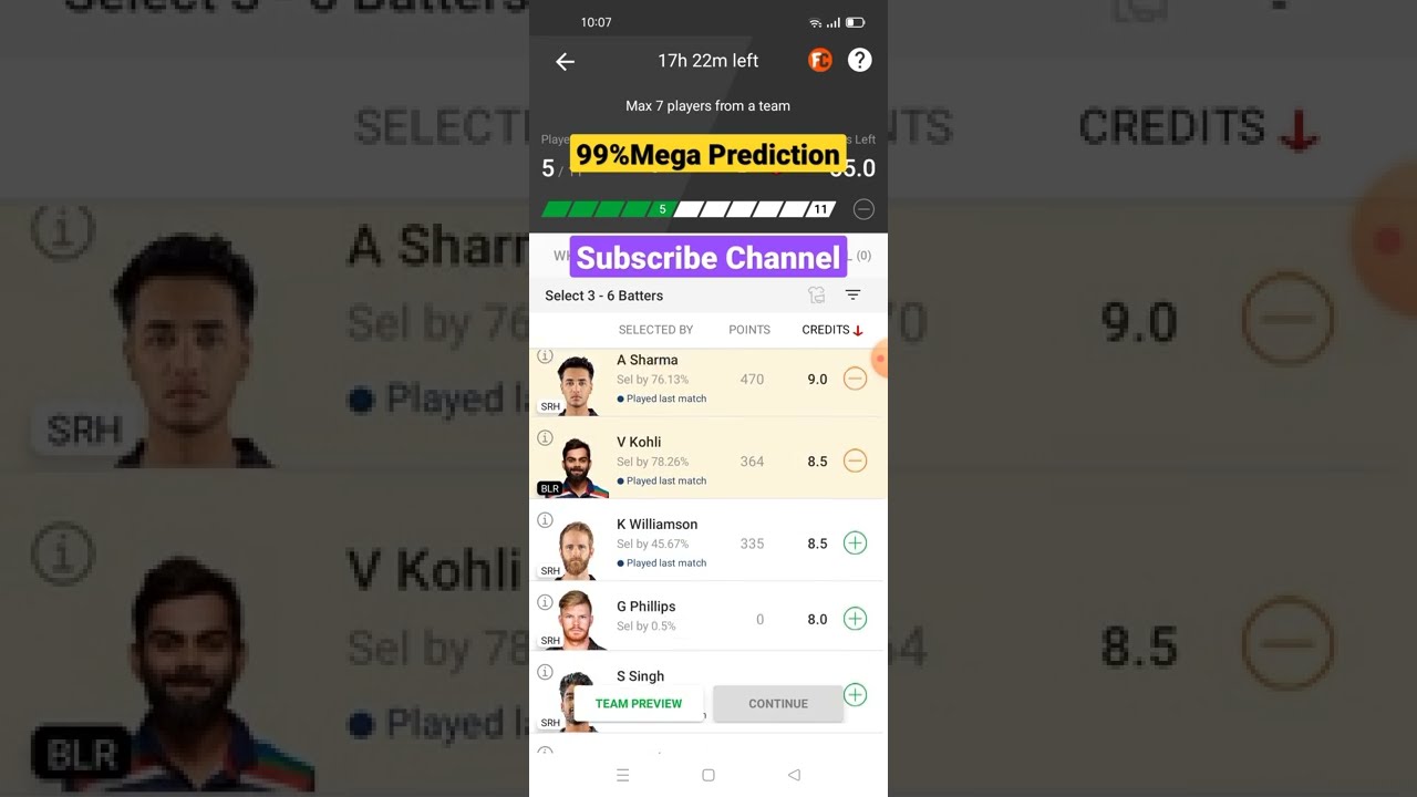 SRH vs BLR Dream11ll SRH vs BLR Dream11 Team ll IPL 2022 ll srh vs blr dream 11