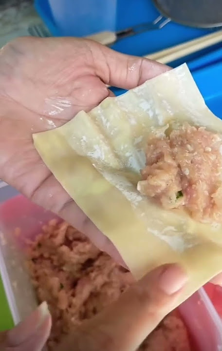 Proses pembuatan pangsit goreng kriuk menggunakan daging ayam dan udang #pangsit #bakso #shorts