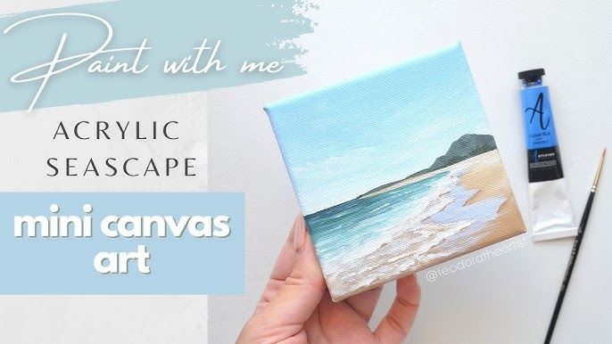 Mini canvas beach landscape painting for beginners