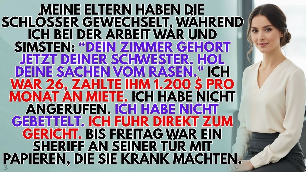 Ich kam nach zwölf Stunden Nachtschicht nach Hause und fand meine Sachen auf dem nassen Rasen. Die Tür war abgeschlossen – das Schloss war ausgetauscht. Dann klingelte mein Handy: „Dein Zimmer...