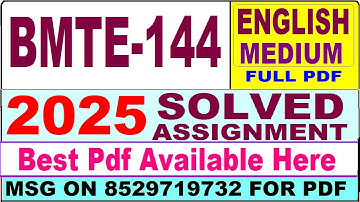 BMTE 144 solved assignment 2025 || bmte 144 solved assignment 2024-25 in English || ignou bmte144