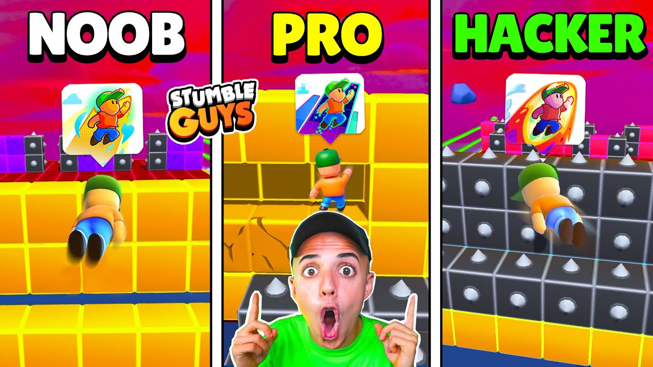 SALVADAS EN BLOCKDASH *NOOB vs PRO vs HACKER* 🤯 STUMBLE GUYS