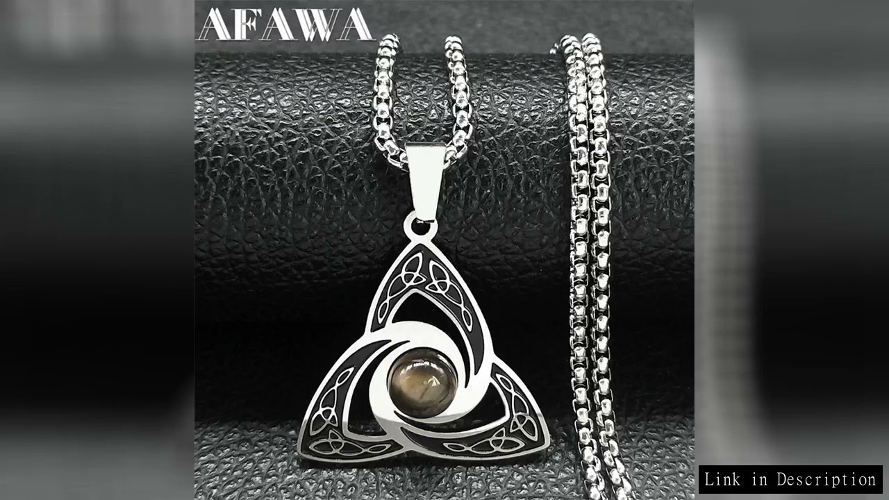 Viking Trinity Knot Necklace for Women Men Stainless Steel Tiger Eye Stone Irish Celtic Lucky Amulet