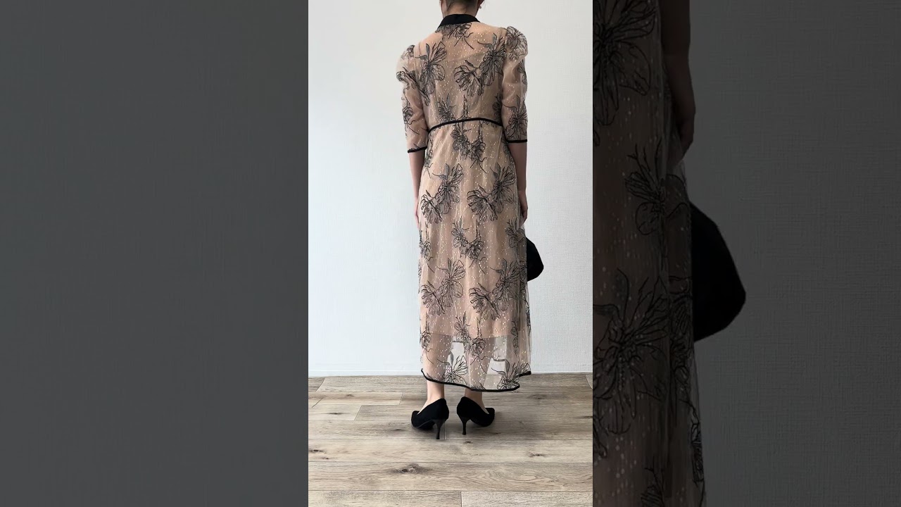 ベージュの配色フラワーレースパイピングドレス[M] Lejaのレンタル｜11