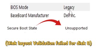 How to fix Secure Boot State Unsupported | Disk layout Validation failed for disk 0