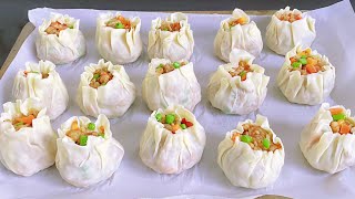 教你在家做燒麥，皮薄餡足，軟糯鮮香，比買的還好吃