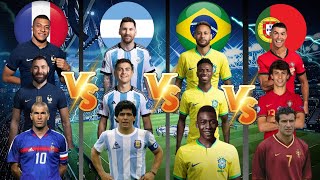 Argentina 🆚 Brazil 🆚 France 🆚 Portugal 🔥 Legend Trio Comparison 💪💪🔥😳( Maradona , PELE, CR7, Zidane)