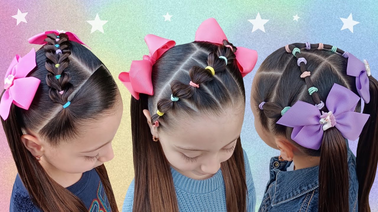 3 IDEAS DE PEINADOS PARA NIÑAS ✨🌈 FÁCILES Y BONITOS