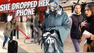 She Dropped Her Phone ? Halloween Prank ? Funny Reactions