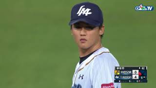 09/20 兄弟 vs Lamigo 五局上，蘇俊羽雖一上場被敲三壘安打，但靠著奪三振與梁家榮精彩守備化解危機