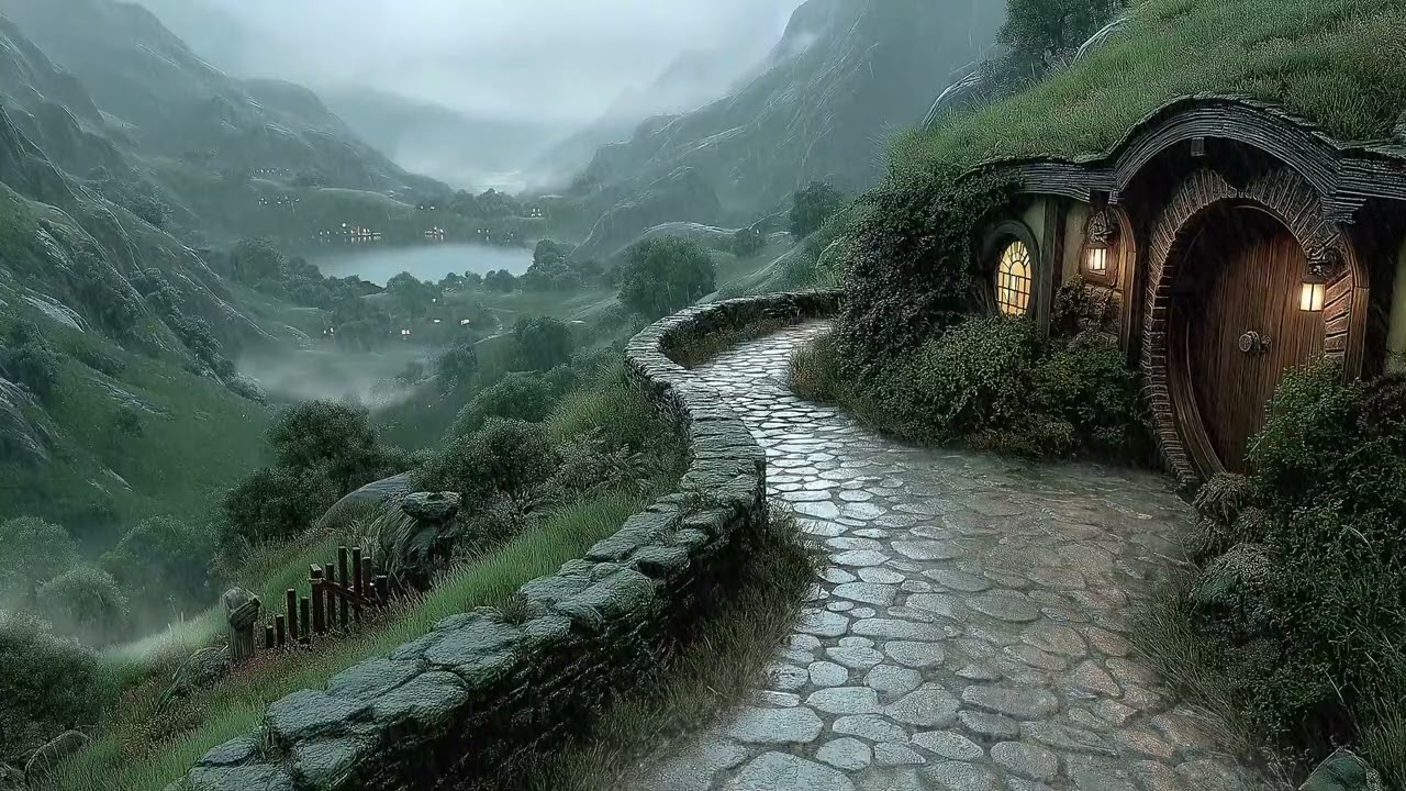 Relaxing Midday Rain in the Shire | Coziest Hobbit Hole! | Middle Earth Ambience | Ad Free