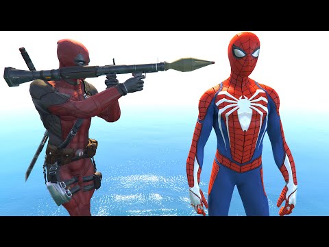 GTA 5 Water Ragdolls RED SPIDERMAN VS DEADPOOL (Euphoria Physics, Ragdolls Fails, Funny)