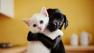 Hugging Happens When Puppy Meets Kitty