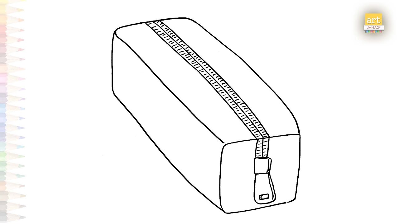 School pen pencil pouch drawing easy | Outline drawings | How to draw ...