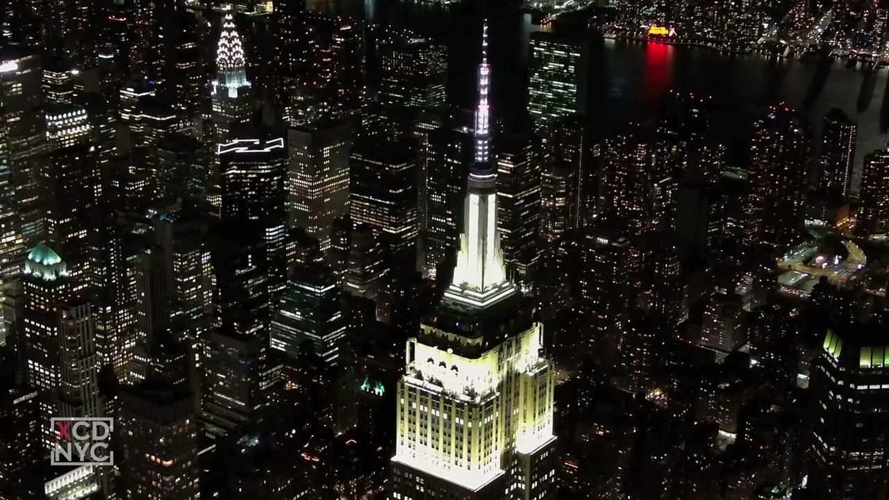 Experience New York City's Iconic Empire State Building in Mesmerizing 6K Aerial Night Views!