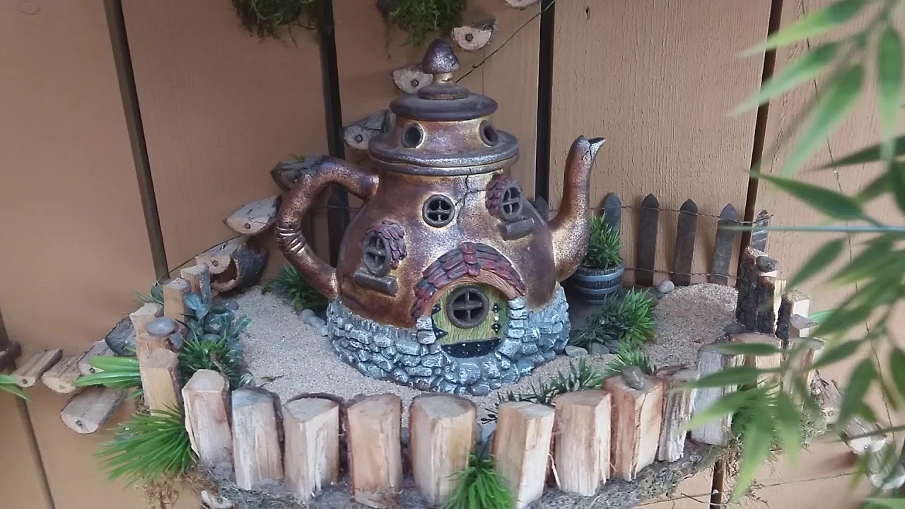 Tea Kettle House 20 with Greenery in our Fairy Garden YouTube
