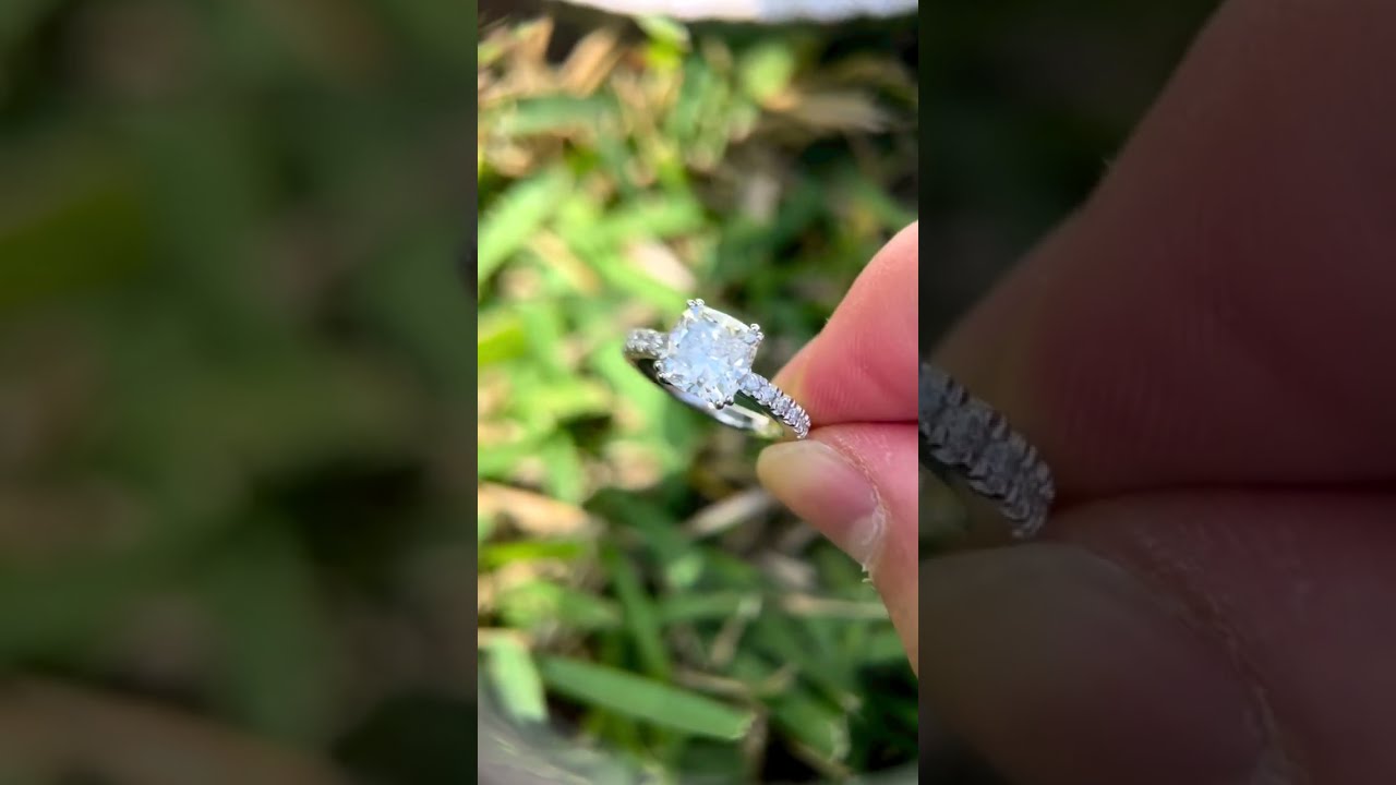 4.17 Carat Cushion Cut Lab Grown Diamond With Diamond Side Stone Shanked Ring (Link in Description)