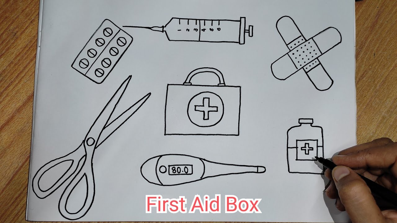 First Aid box drawing  How to draw Injection, Tablets, Medicine