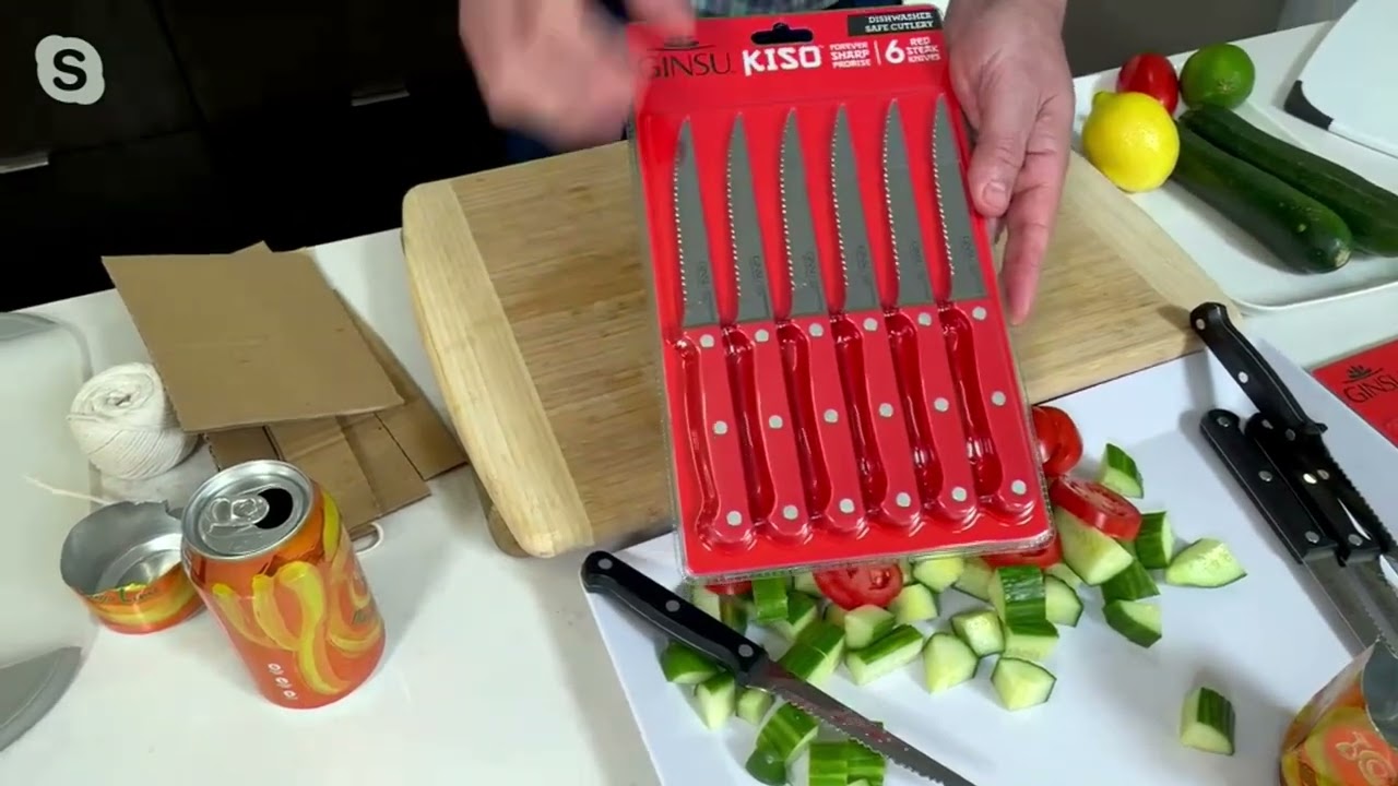 GINSU Kiso 7 piece Knife Set Red Dishwasher Safe Stainless Steel Blade