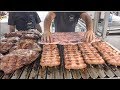 Italy Street Food. Huge Grills with Lots of Meat on Fire