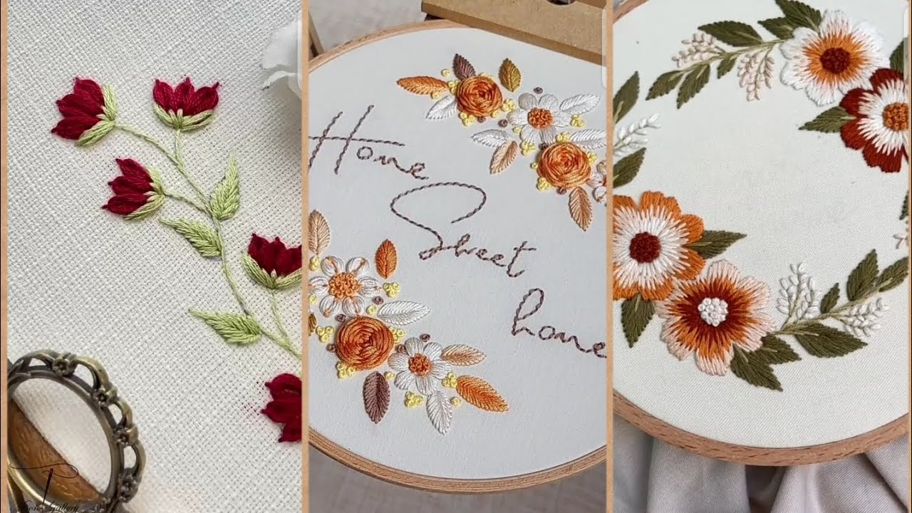 Tutorial for handmade embroidery flowers embroidery for beginner