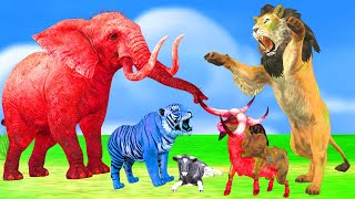 Giant Elephant Bull vs Zombie Tiger Monster Lion Fight for Cow Cartoon Wild Animal Revolt Battle