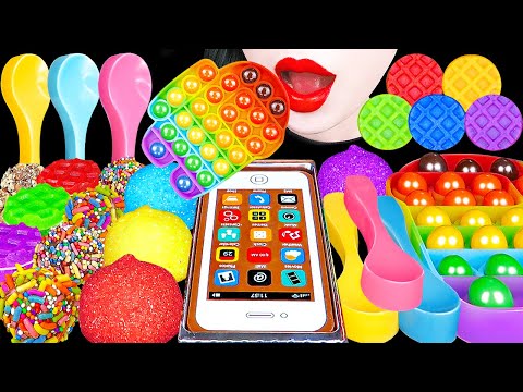 ASMR *RECIPE* RAINBOW POP IT, EDIBLE SPOON CHOCOLATE, KOHAKUTO, MARSHMALLOW 무지개디저트 먹방 EATING MUKBANG