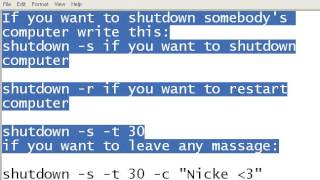 How to make "shutdown virus" in notepad only!