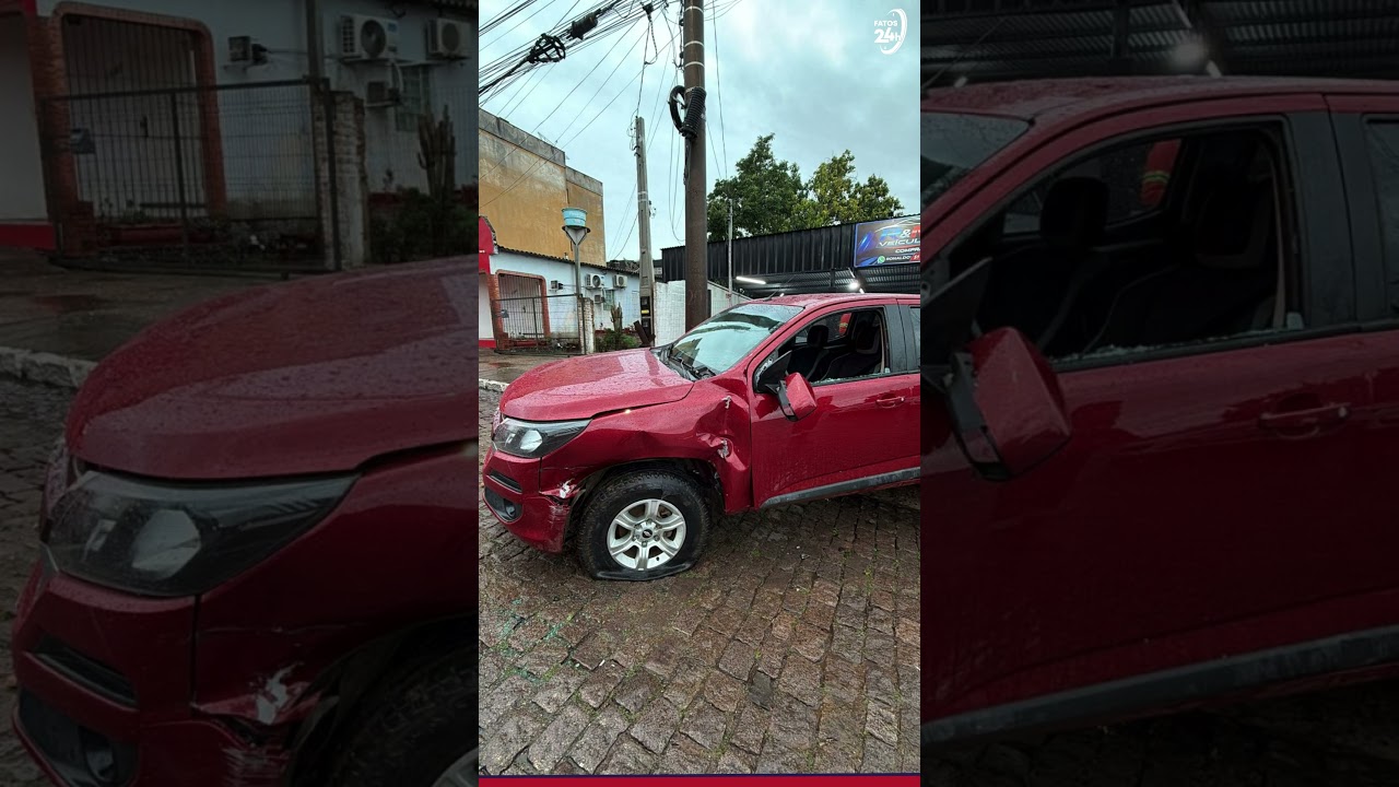 Caminhão-pipa derrapa na Avenida Brasil e atinge caminhonete estacionada