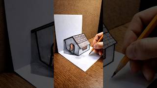 How To Draw 3D "HOUSE" 🏠 Real Illusion #art #drawing #3ddrawing #draw #easydrawing #shorts