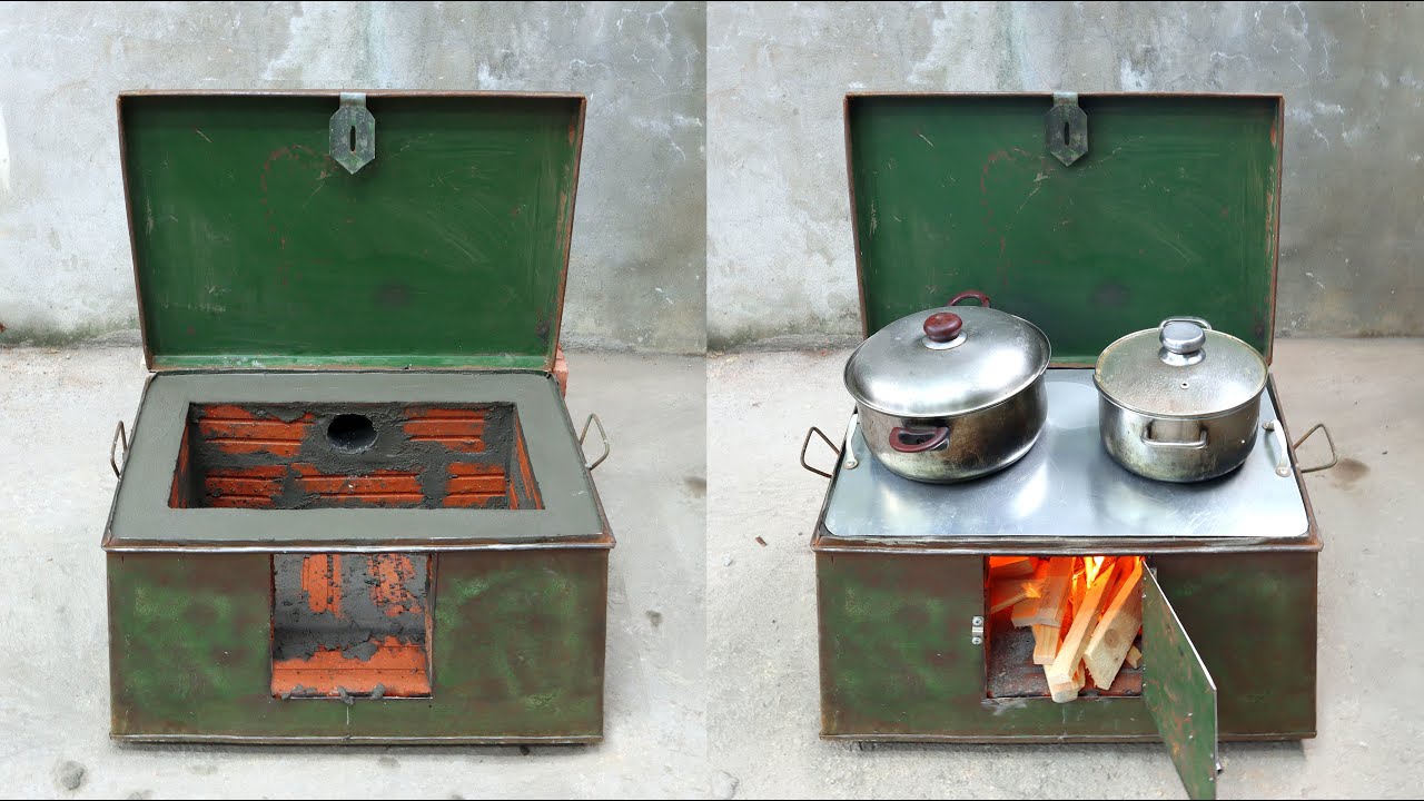 DIY multi-function wood stove - Creative ideas from old iron and cement boxes