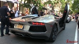 Angry Police Officer stops LOUD revving Lamborghini Aventador Roadster in New York City!