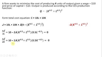 Lagrangian: Minimizing Cost with CES Production Function